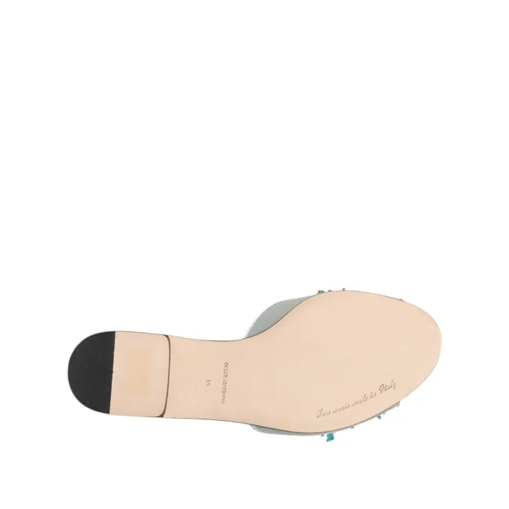 Dolce & Gabbana Silber blaue Leder Perlen verschönern Slide Schuhe