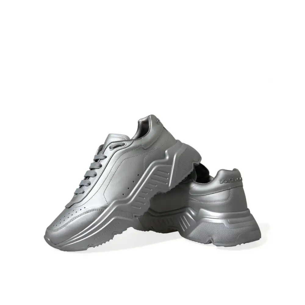 Dolce & Gabbana Silber DAYMASTER Leder Männer Casual Turnschuhe Schuhe - EU40/US7