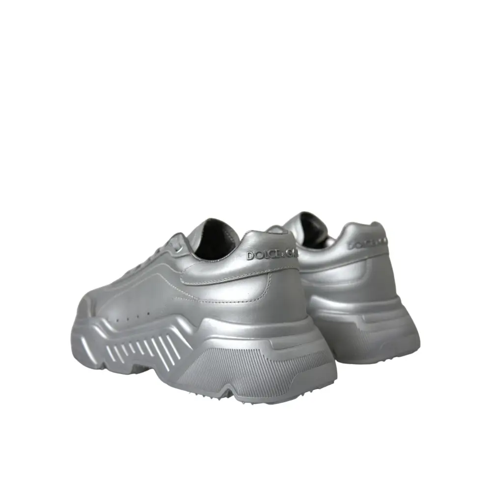 Dolce & Gabbana Silber DAYMASTER Leder Männer Casual Turnschuhe Schuhe - EU40/US7