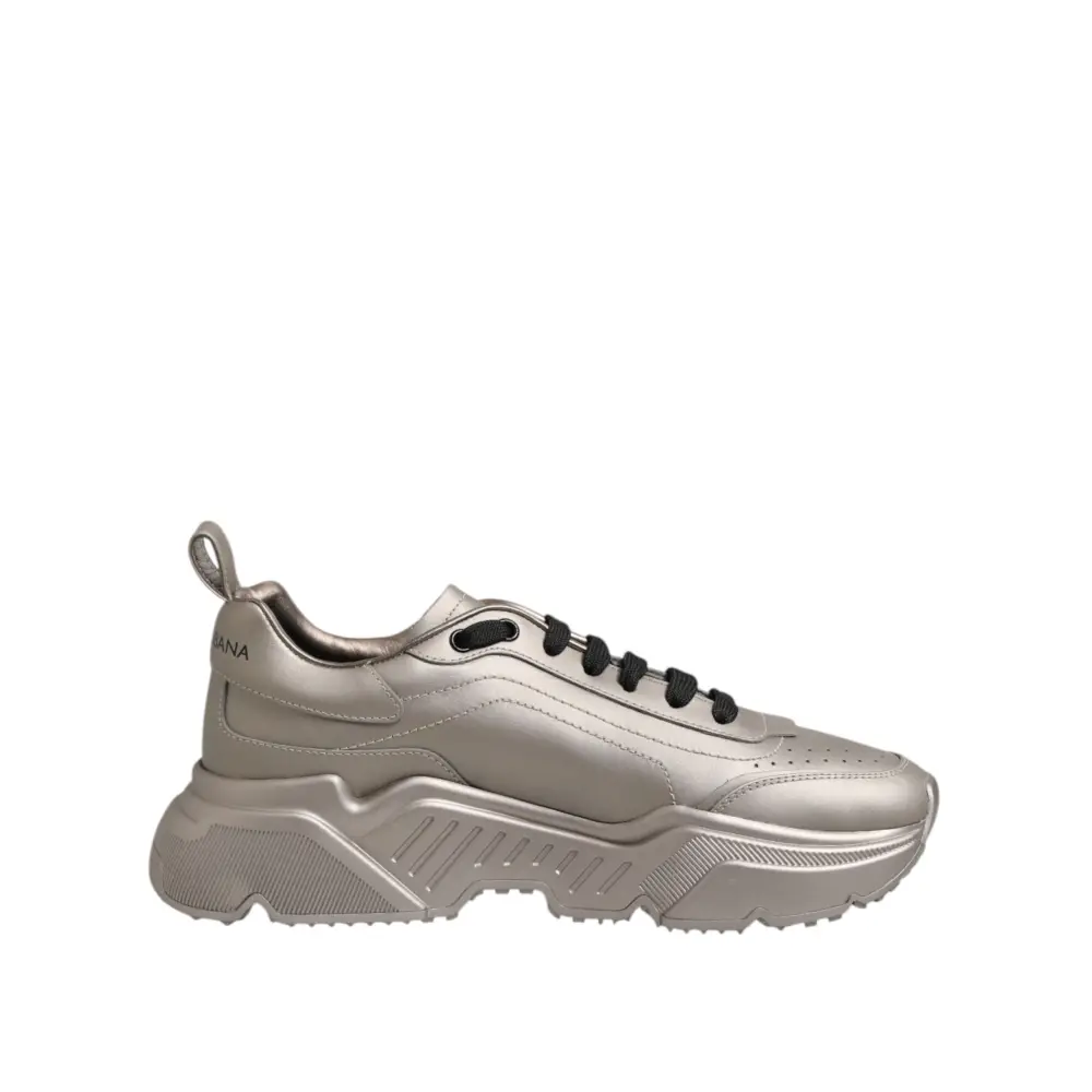 Dolce & Gabbana Silber DAYMASTER Leder Männer Turnschuhe Schuhe