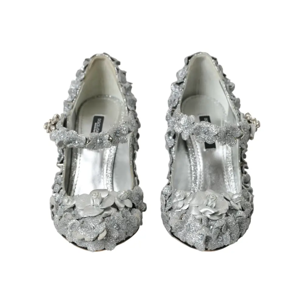 Dolce & Gabbana Silber Floral Kristall Mary Jane Pumps Schuhe - EU36/US5.5