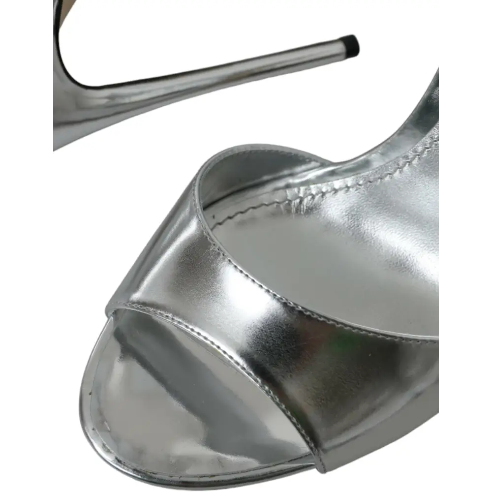 Dolce & Gabbana Silber KEIRA Leder Heels Sandalen Schuhe - EU40/US9.5