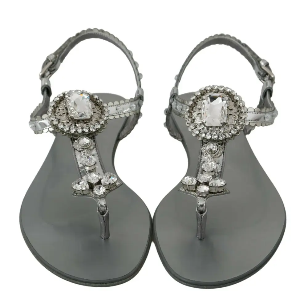 Dolce & Gabbana Silber Kristall Sandalen Flip Flops Schuhe - EU37/US6.5