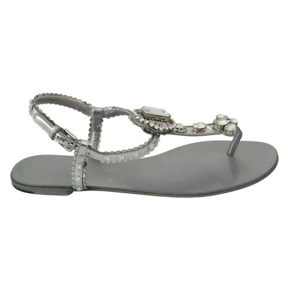 Dolce & Gabbana Silber Kristall Sandalen Flip Flops Schuhe - EU37/US6.5