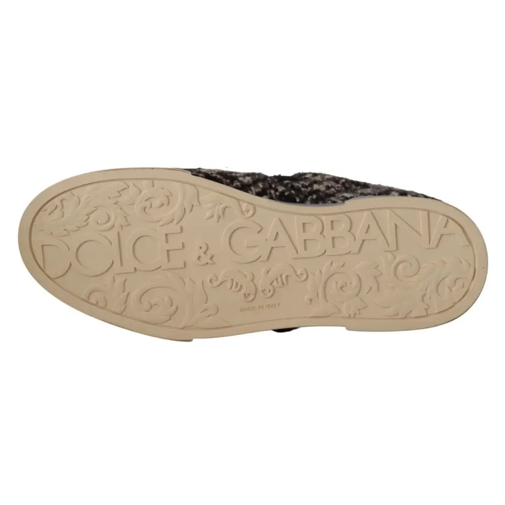 Dolce & Gabbana Silber Leder Braun Baumwolle Wolle Turnschuhe Schuhe - EU44/US11