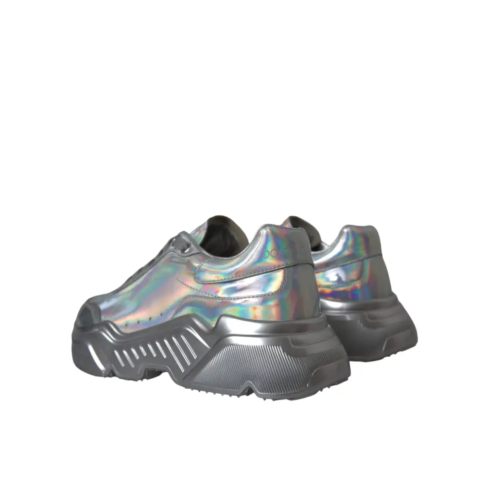 Dolce & Gabbana Silber schillernde DAYMASTER Leder Sneakers Schuhe - EU39/US8.5