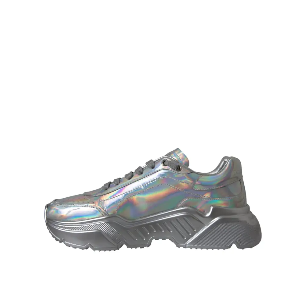 Dolce & Gabbana Silber schillernde DAYMASTER Leder Sneakers Schuhe - EU39/US8.5