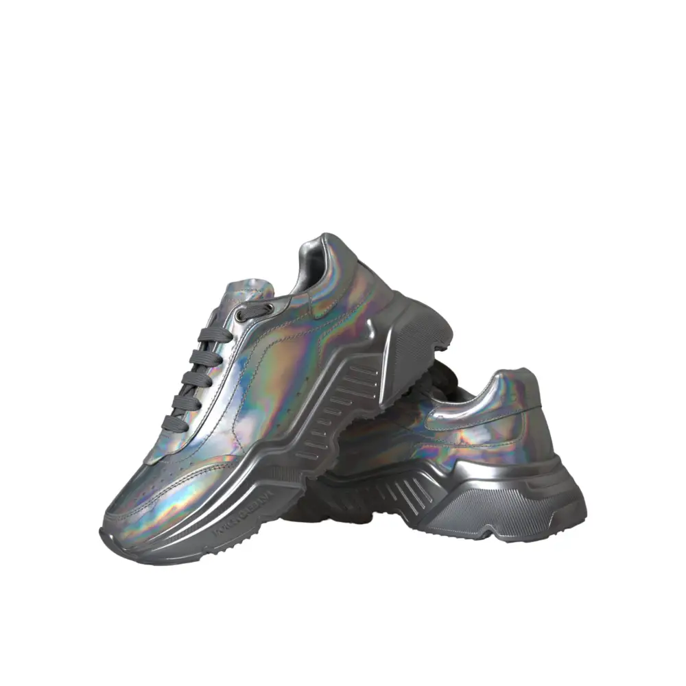 Dolce & Gabbana Silber schillernde DAYMASTER Leder Sneakers Schuhe - EU39/US8.5