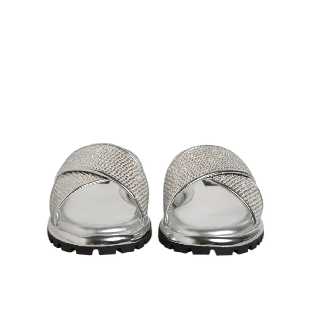 Dolce & Gabbana Silber Strass Rutschen Flats Hausschuhe Schuhe