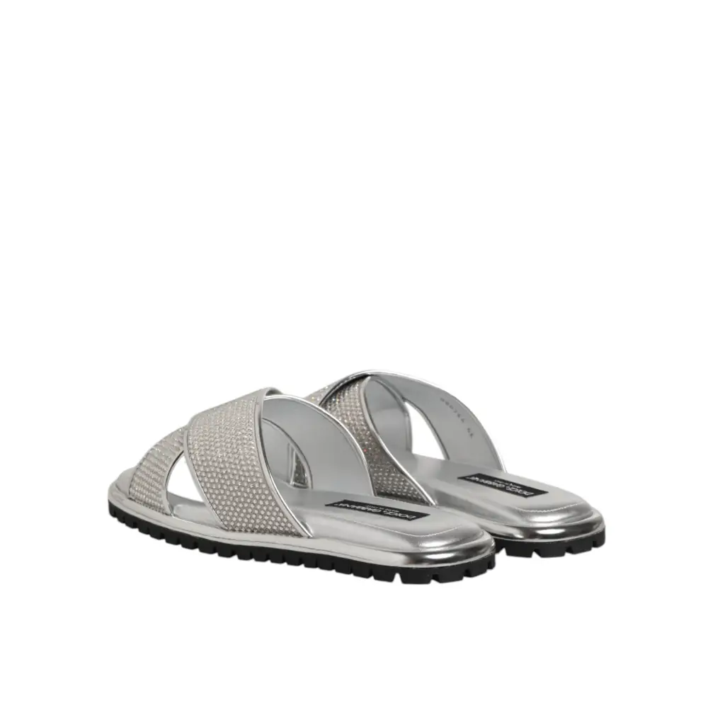 Dolce & Gabbana Silber Strass Rutschen Flats Hausschuhe Schuhe