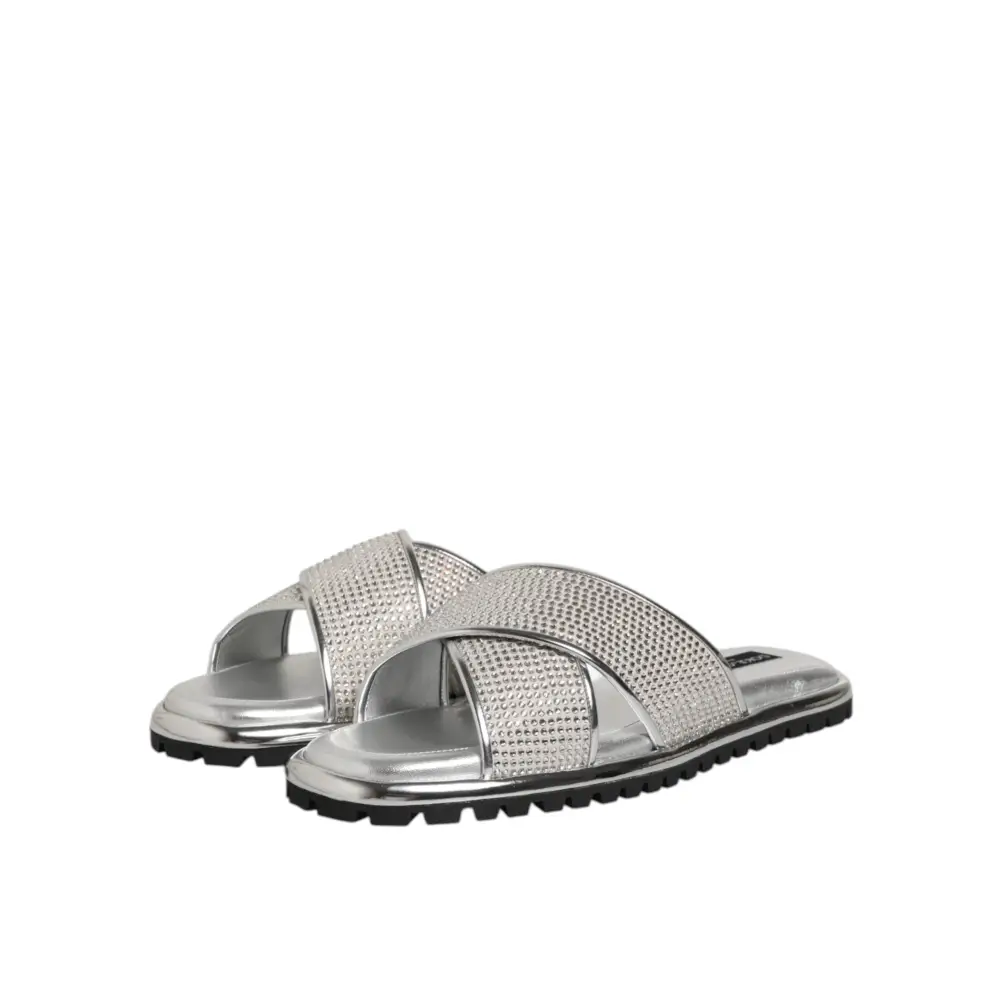 Dolce & Gabbana Silber Strass Rutschen Flats Hausschuhe Schuhe