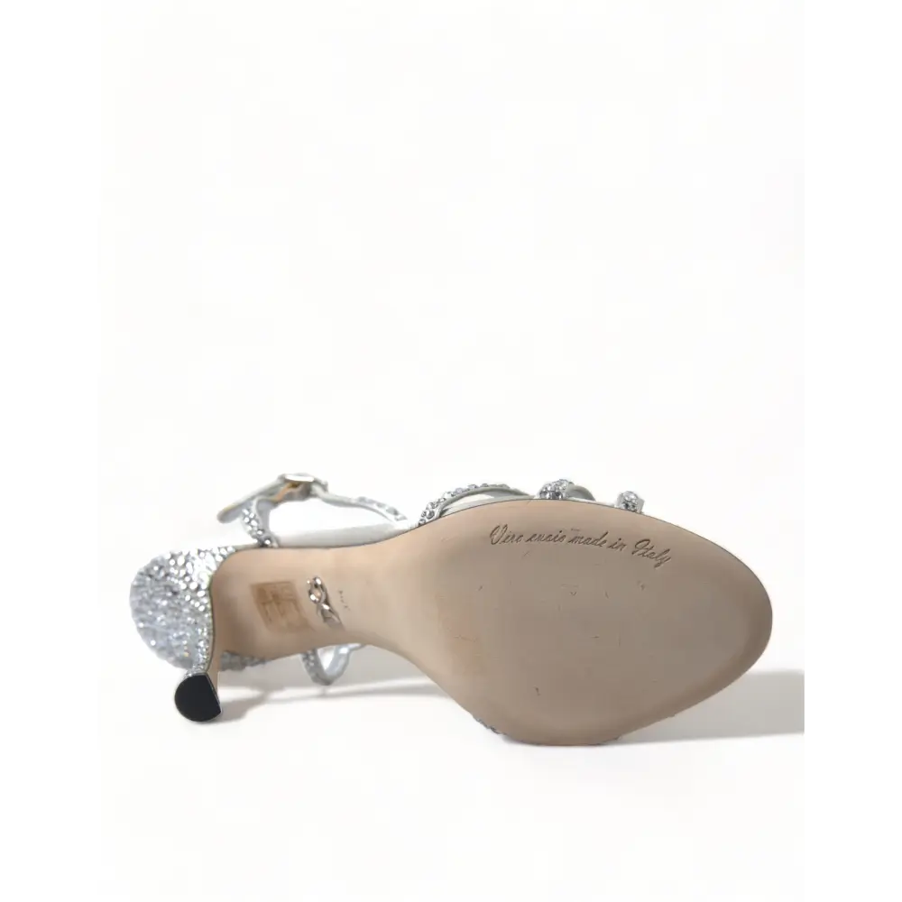 Dolce & Gabbana Silberne Kristall-Knöchelriemen-Sandalen Schuhe