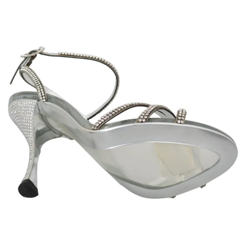 Dolce & Gabbana Silberne Kristall-Knöchelriemen-Sandalen Schuhe - EU39/US8.5