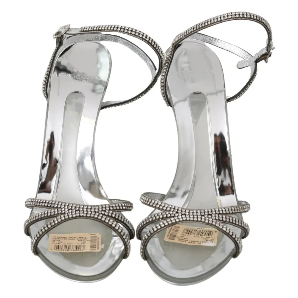 Dolce & Gabbana Silberne Kristall-Knöchelriemen-Sandalen Schuhe - EU39/US8.5