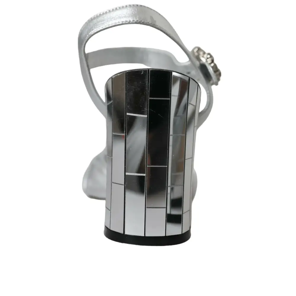 Dolce & Gabbana Silberne Lammfell Leder Absätze Sandalen Schuhe