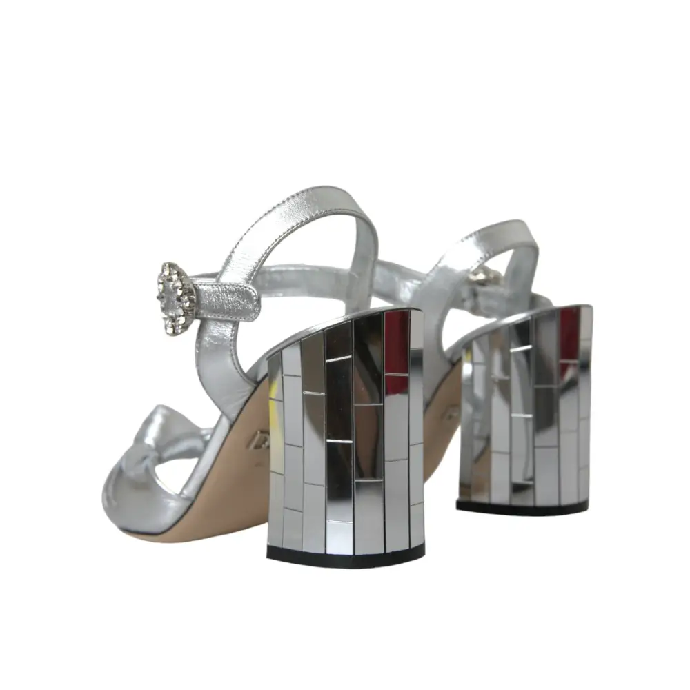 Dolce & Gabbana Silberne Lammfell Leder Absätze Sandalen Schuhe