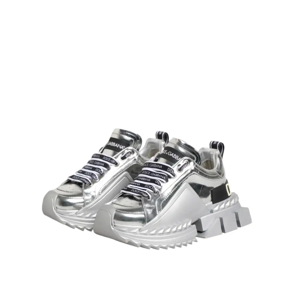 Dolce & Gabbana Silberne Leder Super Queen Sneakers Schuhe - EU35/US4.5