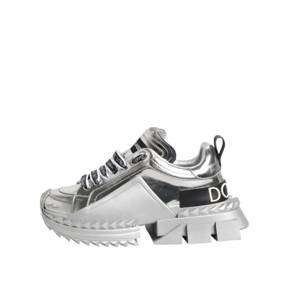 Dolce & Gabbana Silberne Leder Super Queen Sneakers Schuhe - EU35/US4.5