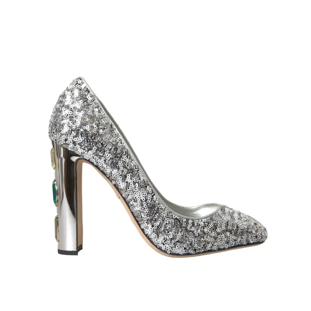 Dolce & Gabbana Silberne Pailletten verschönerte Absätze Pumps Schuhe