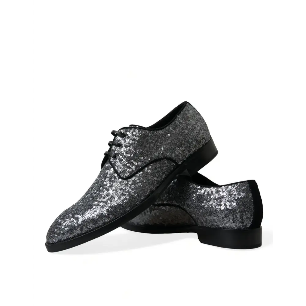Dolce & Gabbana Silberne paillettenbesetzte Schnürschuhe für Männer Derby Dress Schuhe - EU39/US6