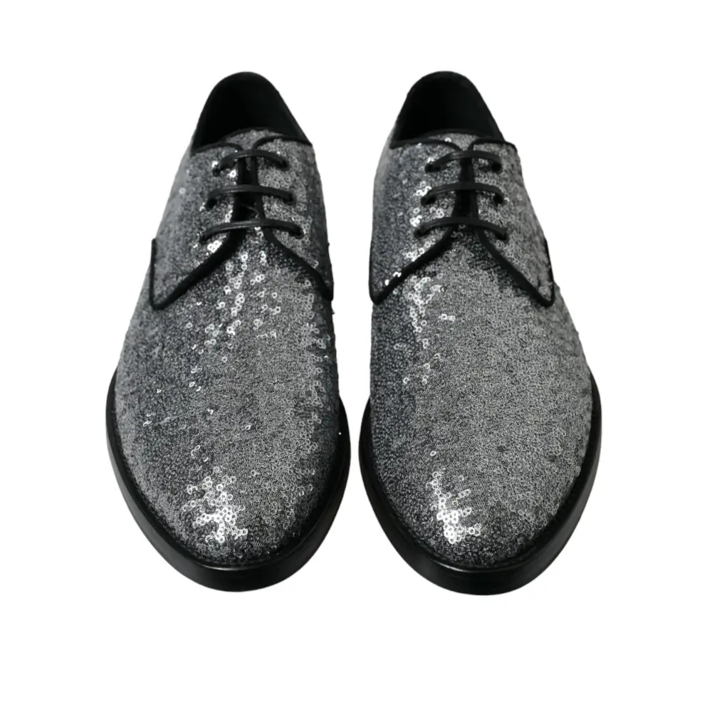 Dolce & Gabbana Silberne paillettenbesetzte Schnürschuhe für Männer Derby Dress Schuhe - EU39/US6