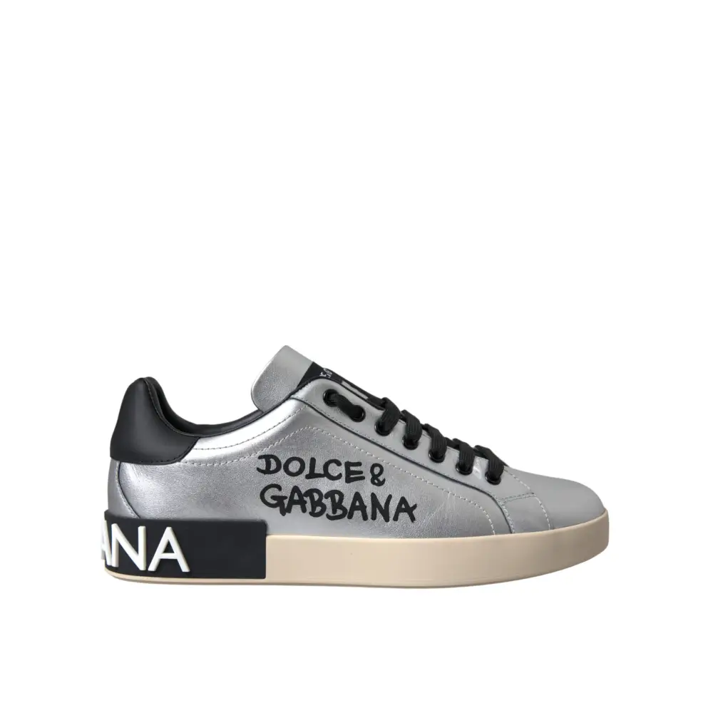 Dolce & Gabbana Silberne Portofino Kalbsleder Sneakers Männer Schuhe - EU40/US7