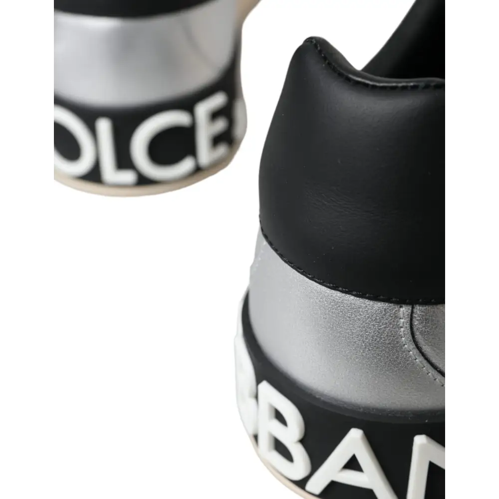 Dolce & Gabbana Silberne Portofino Kalbsleder Sneakers Männer Schuhe - EU40/US7