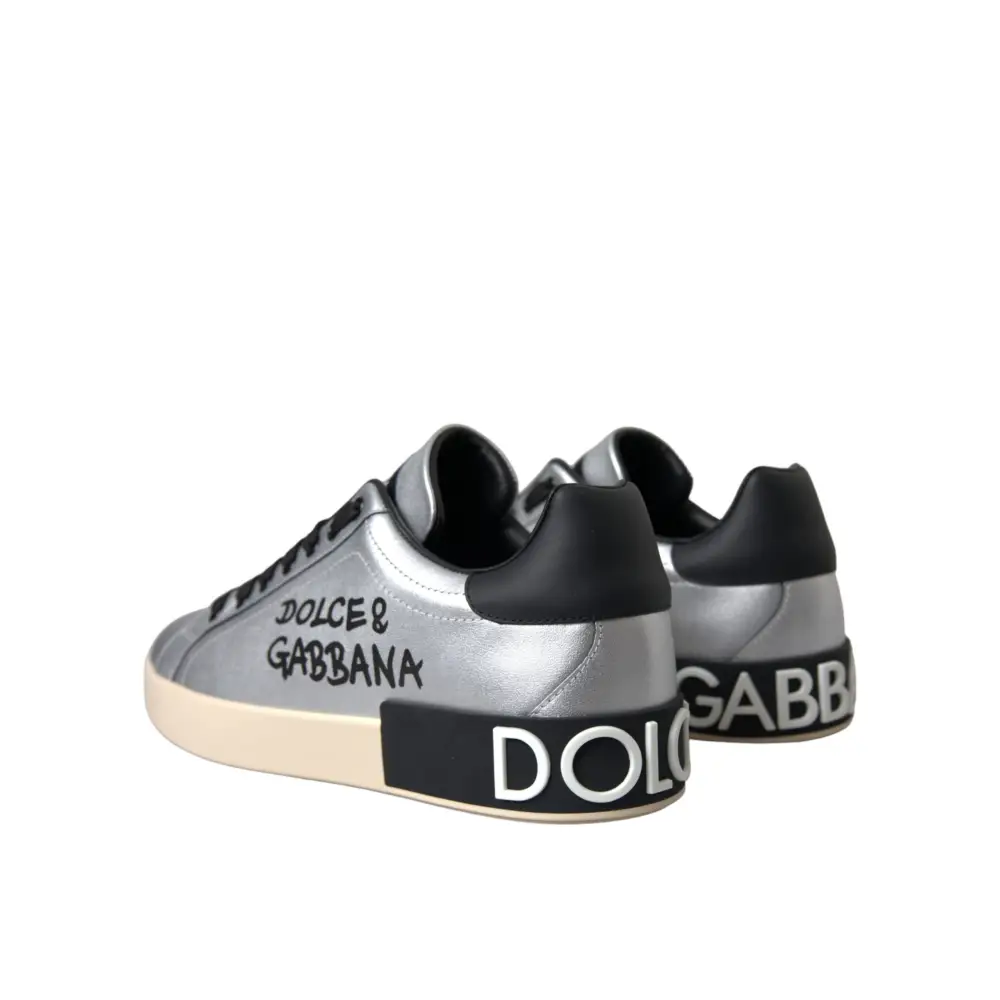 Dolce & Gabbana Silberne Portofino Kalbsleder Sneakers Männer Schuhe - EU40/US7