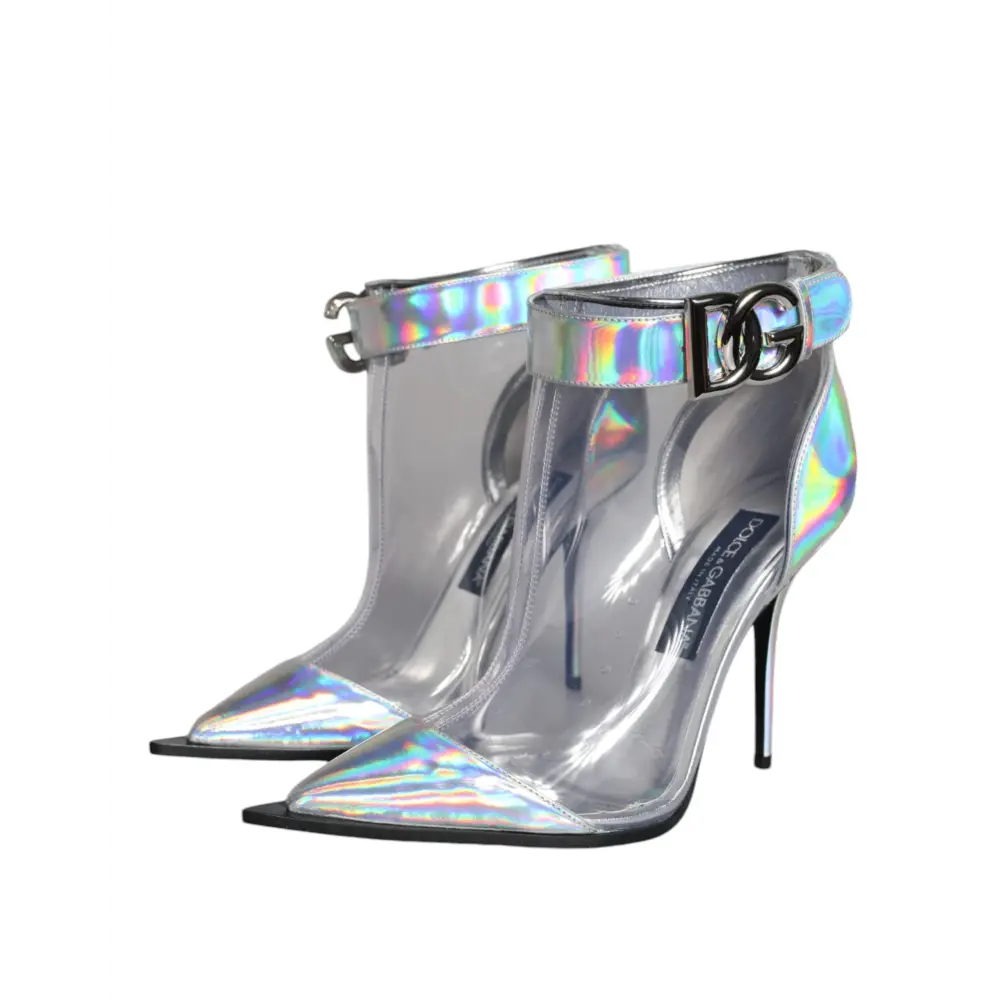 Dolce & Gabbana Silberne schillernde PVC spitze kurze Stiefel Schuhe