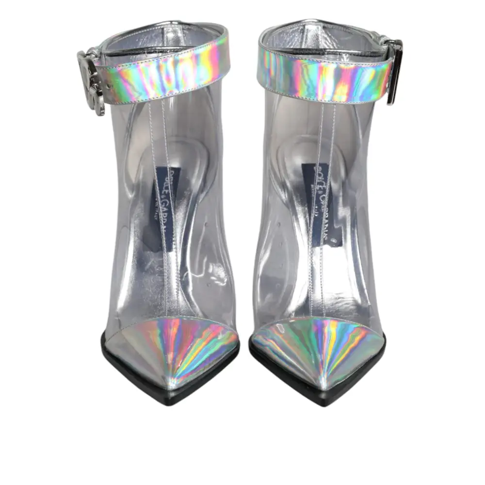 Dolce & Gabbana Silberne schillernde PVC spitze kurze Stiefel Schuhe