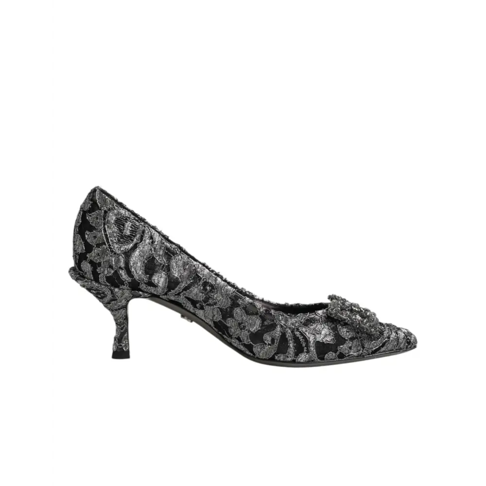 Dolce & Gabbana Silberne Spitzen-Pumps mit DG Amore Absatz - EU35.5/US5