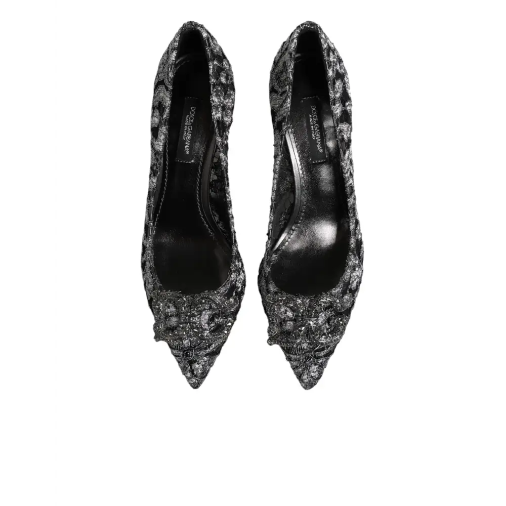 Dolce & Gabbana Silberne Spitzen-Pumps mit DG Amore Absatz - EU35.5/US5