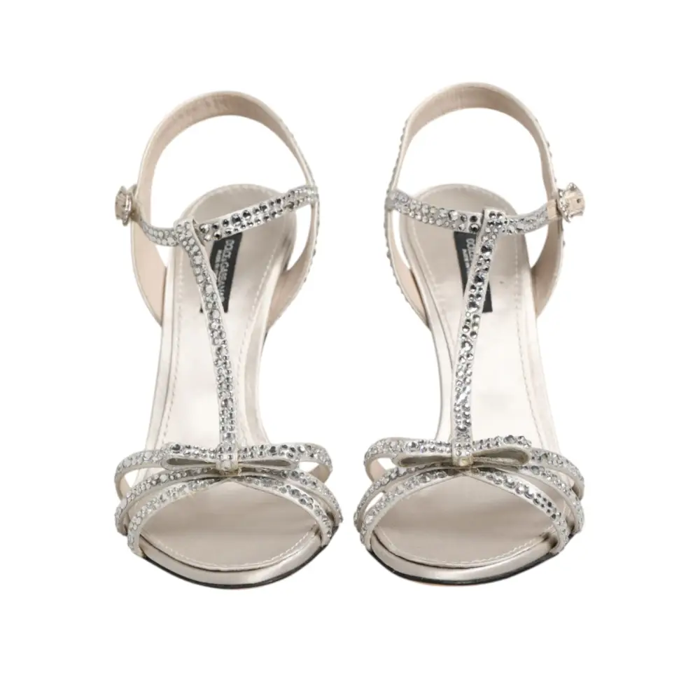 Dolce & Gabbana Silberne Strass-Sandaletten mit Knöchelriemen - EU37/US6.5