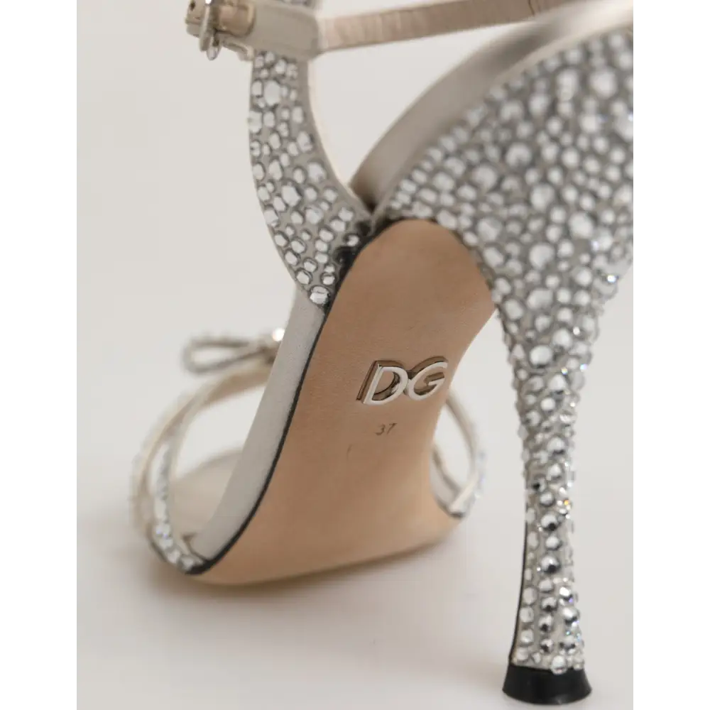 Dolce & Gabbana Silberne Strass-Sandaletten mit Knöchelriemen - EU37/US6.5