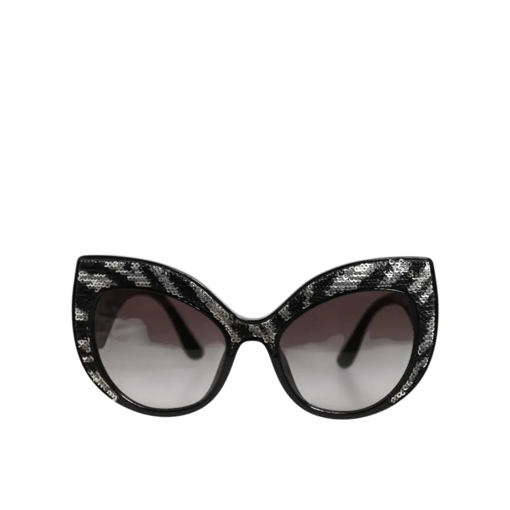 Dolce & Gabbana Sonnenbrille mit Schmetterlingsrahmen Schwarz und Silber mit Pailletten
