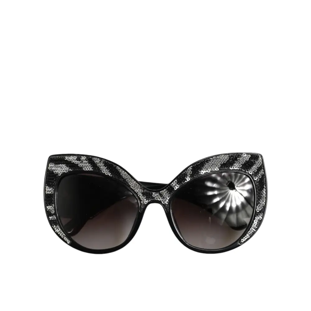 Dolce & Gabbana Sonnenbrille mit Schmetterlingsrahmen Schwarz und Silber mit Pailletten
