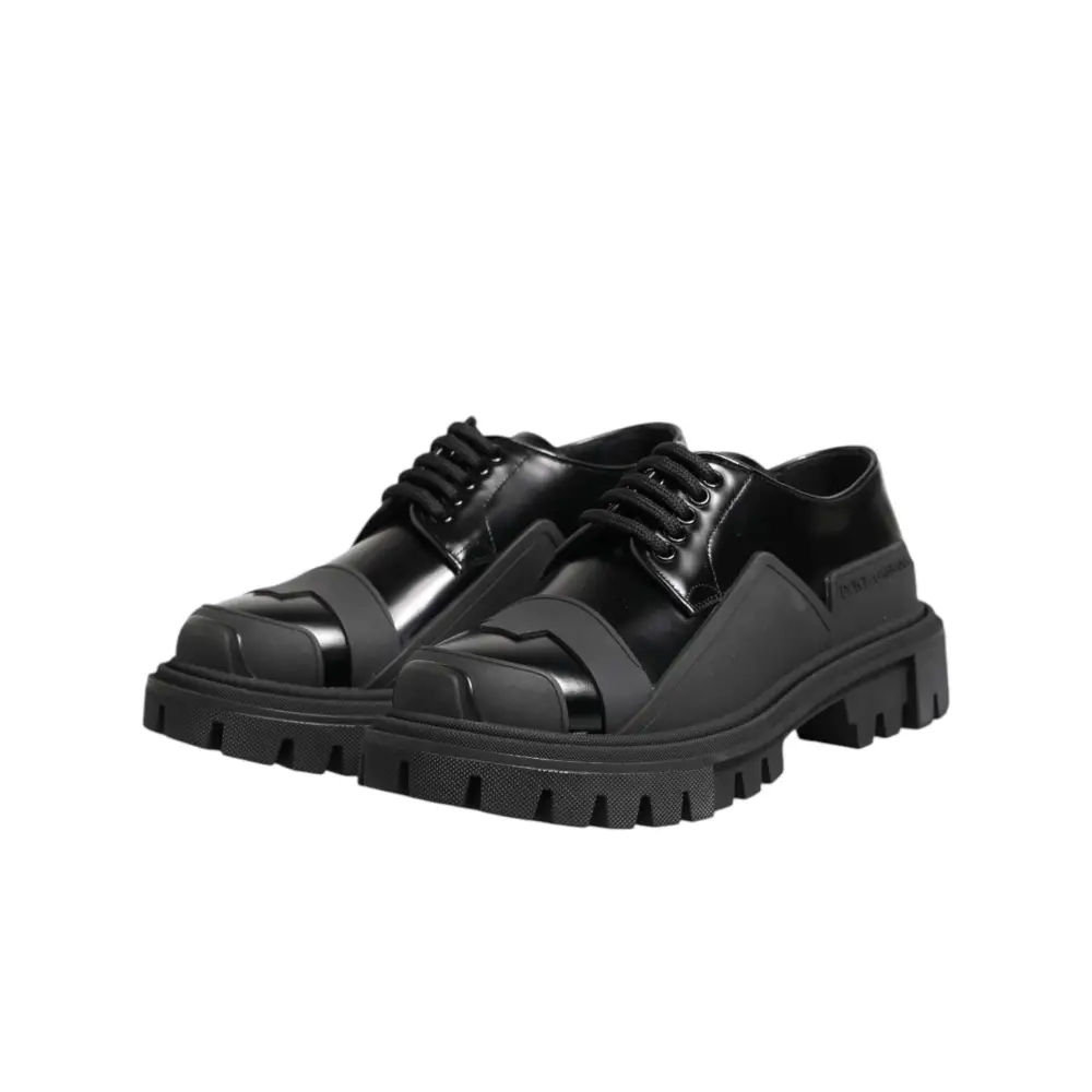 Dolce & Gabbana Trekking-Derby-Schuhe aus schwarzem Lackleder - EU39/US6