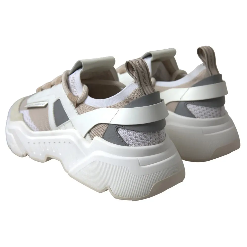 Dolce & Gabbana Turnschuhe Weiß Beige Leder Sport DAYMASTER Schuhe - EU35/US4.5