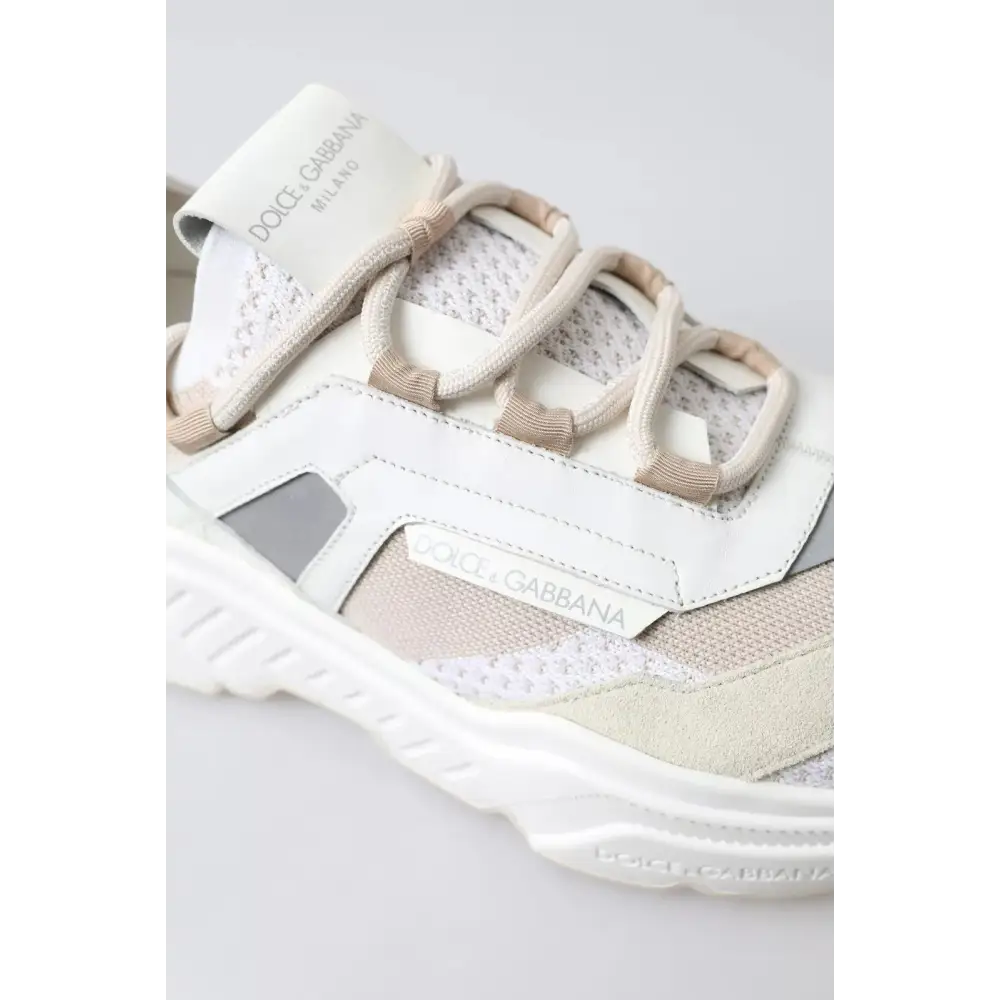 Dolce & Gabbana Turnschuhe Weiß Beige Leder Sport DAYMASTER Schuhe - EU35/US4.5
