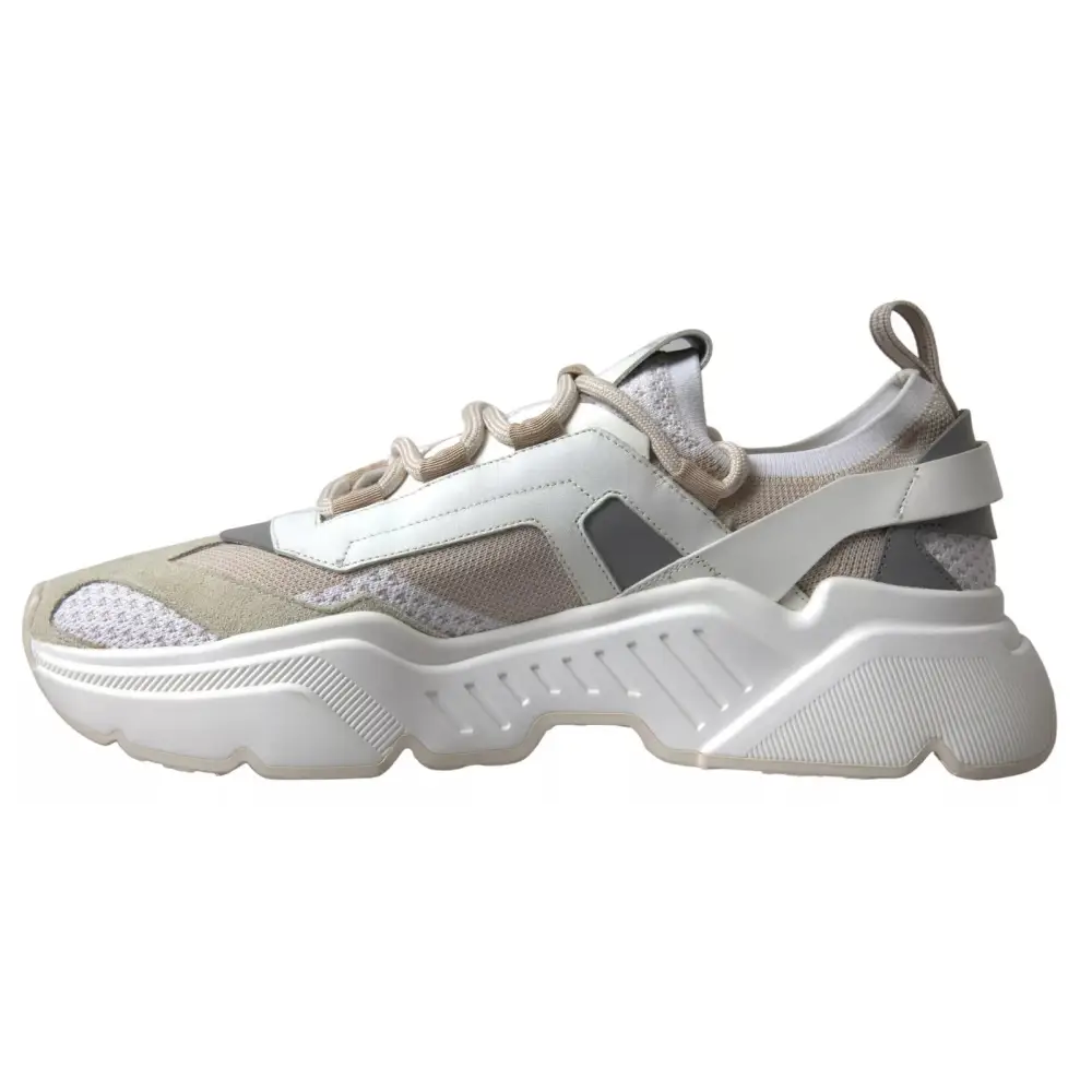 Dolce & Gabbana Turnschuhe Weiß Beige Leder Sport DAYMASTER Schuhe - EU35/US4.5