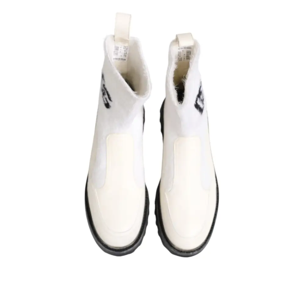 Dolce & Gabbana Weiß Beige DG Logo Mid Calf Stiefel Schuhe - EU44/US11