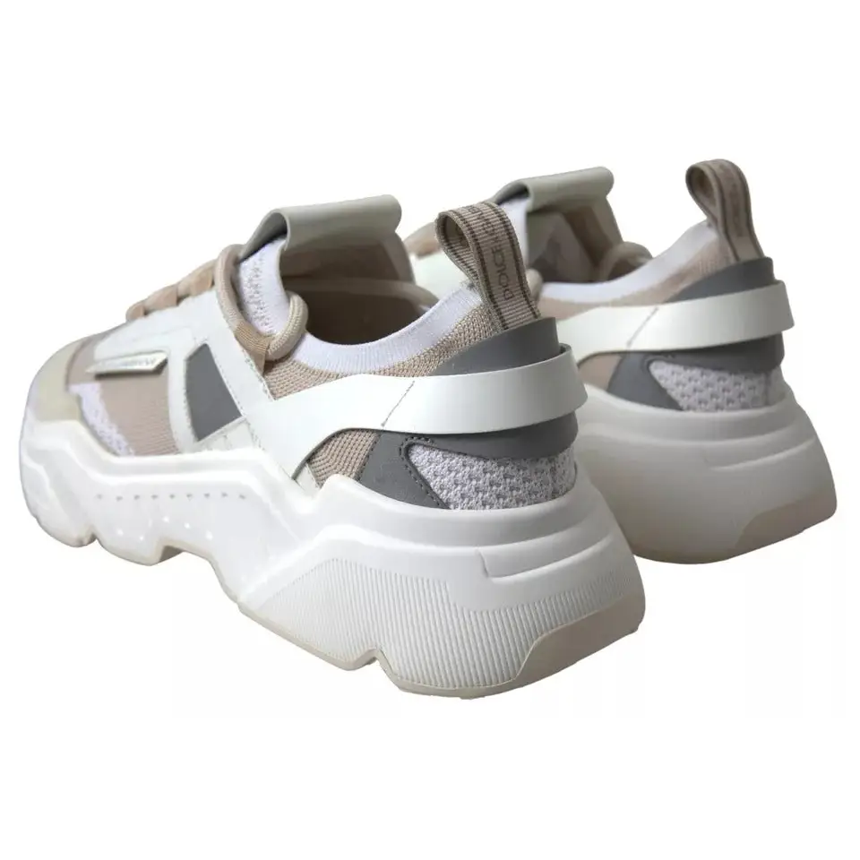 Dolce & Gabbana Weiß Beige Leder Sport DAYMASTER Schuhe Turnschuhe - EU39.5/US6.5