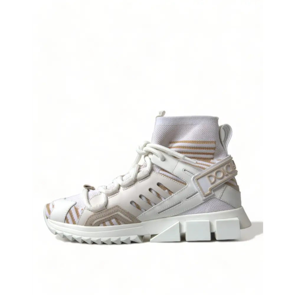Dolce & Gabbana Weiß Beige Sorrento Socken Sneakers Schuhe - EU37/US6.5