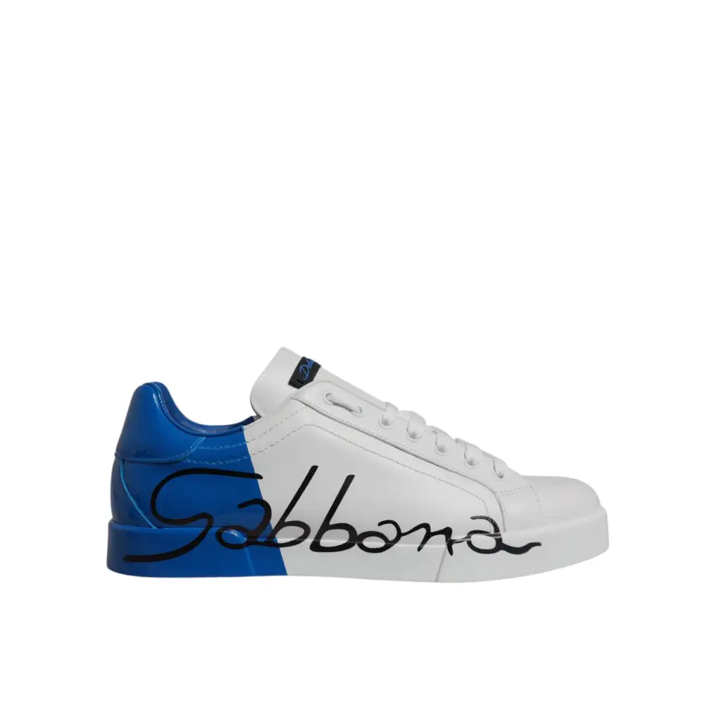 Dolce & Gabbana Weiß Blau Leder Logo Low Top Sneakers Schuhe