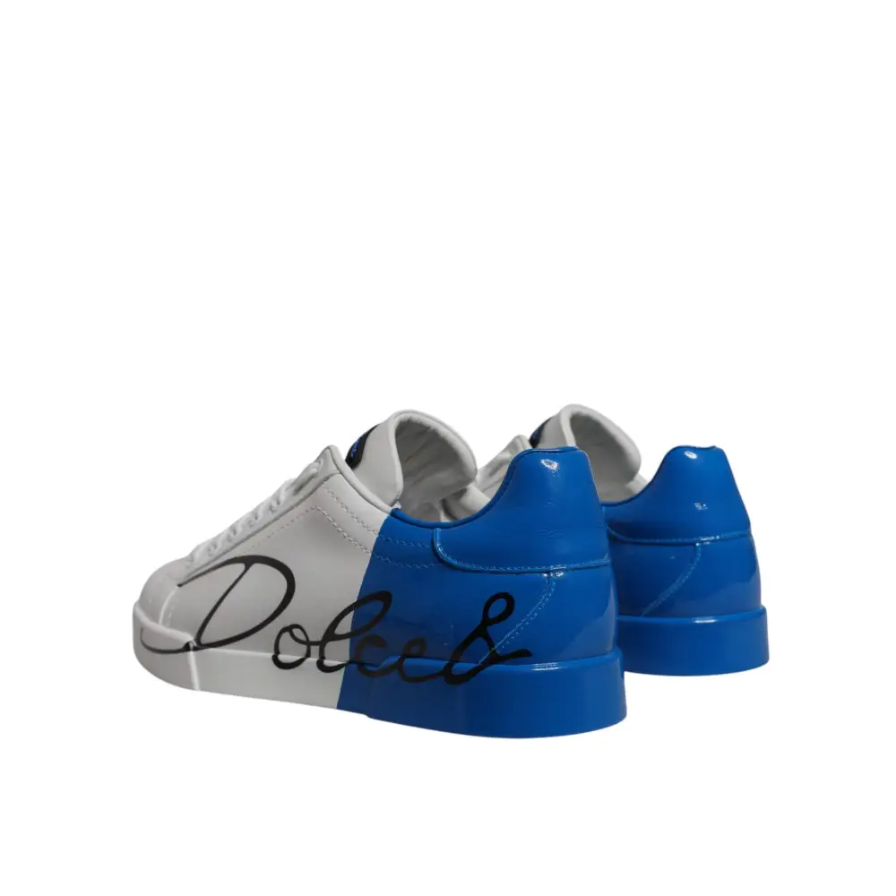 Dolce & Gabbana Weiß Blau Leder Logo Low Top Sneakers Schuhe