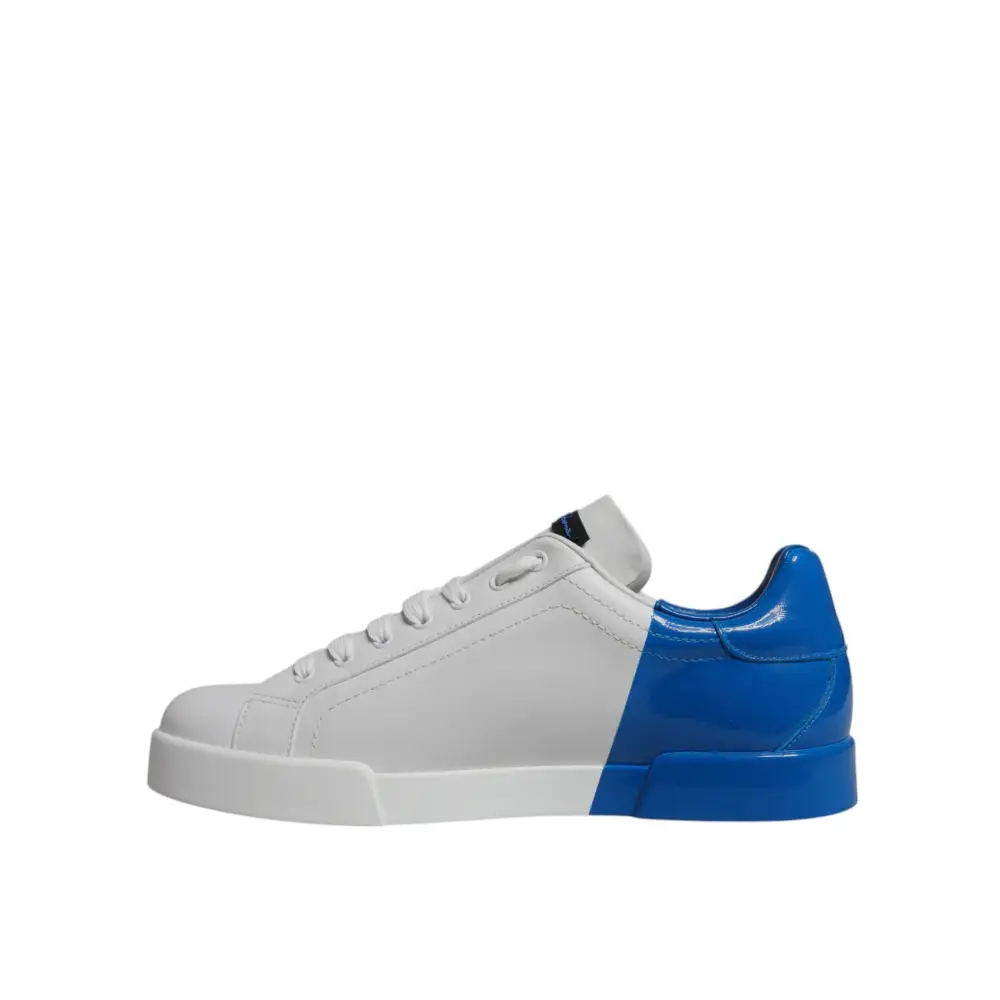 Dolce & Gabbana Weiß Blau Leder Logo Low Top Sneakers Schuhe