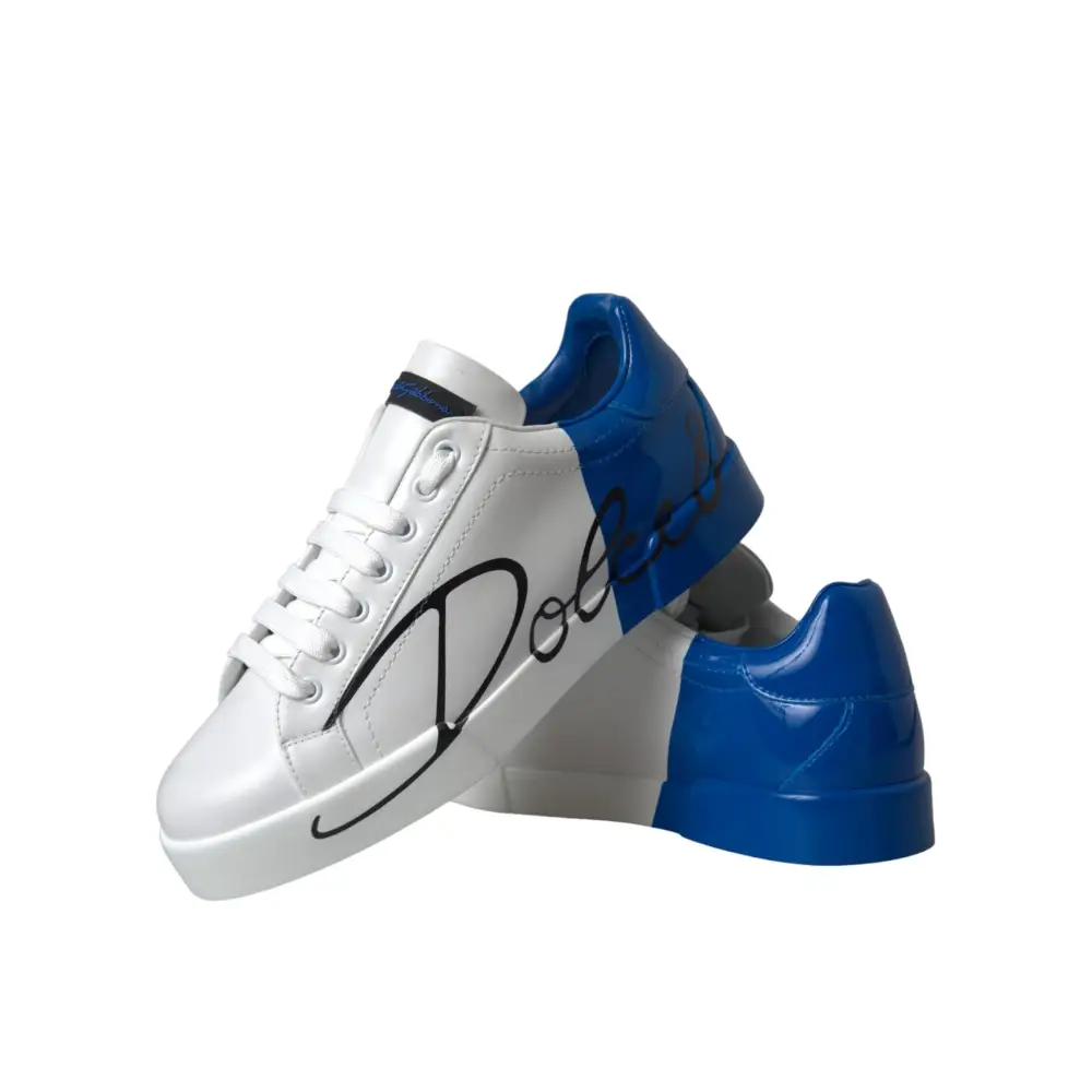 Dolce & Gabbana Weiß Blau Leder Logo Low Top Sneakers Schuhe - EU39/US6