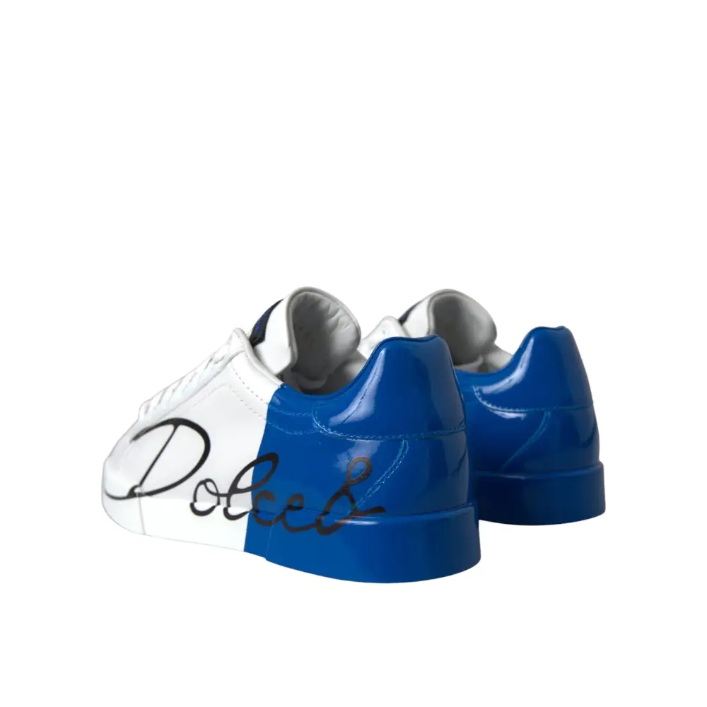 Dolce & Gabbana Weiß Blau Leder Logo Low Top Sneakers Schuhe - EU39/US6