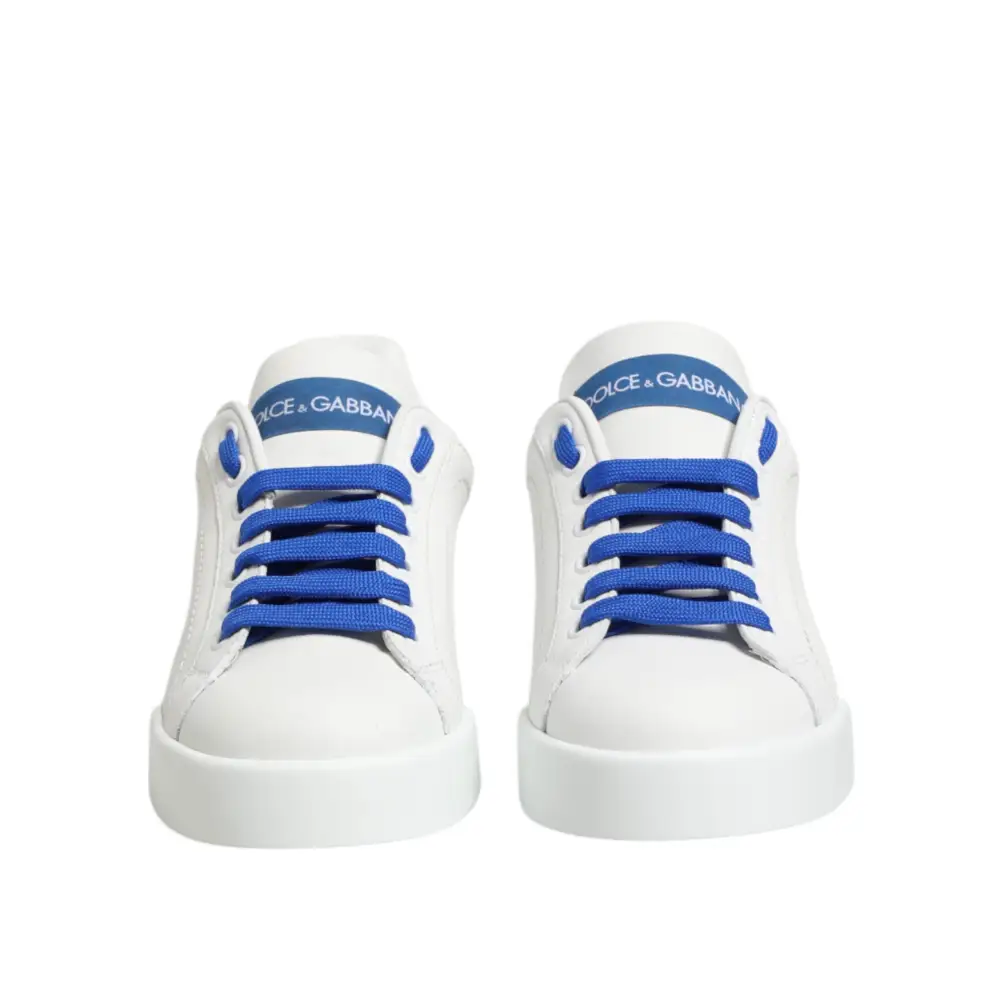 Dolce & Gabbana Weiß Blau Leder Low Top Turnschuhe Schuhe