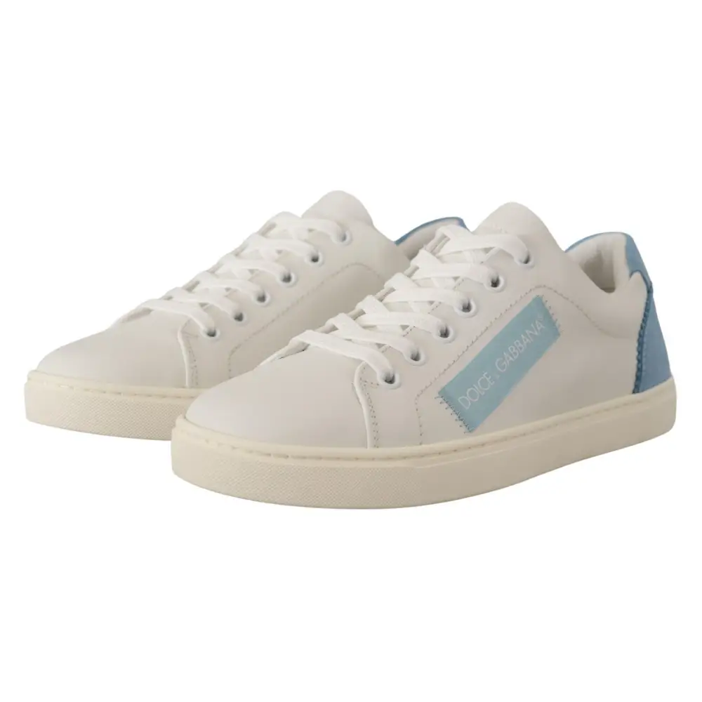 Dolce & Gabbana Weiß Blau Leder Low Top Turnschuhe Schuhe